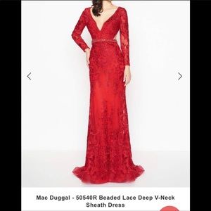 mac duggal - 50540r beaded lace deep v-neck